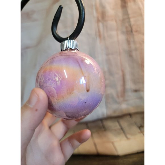 Holographic pink glass ball ornament Xmas decor - Picture 2 of 6